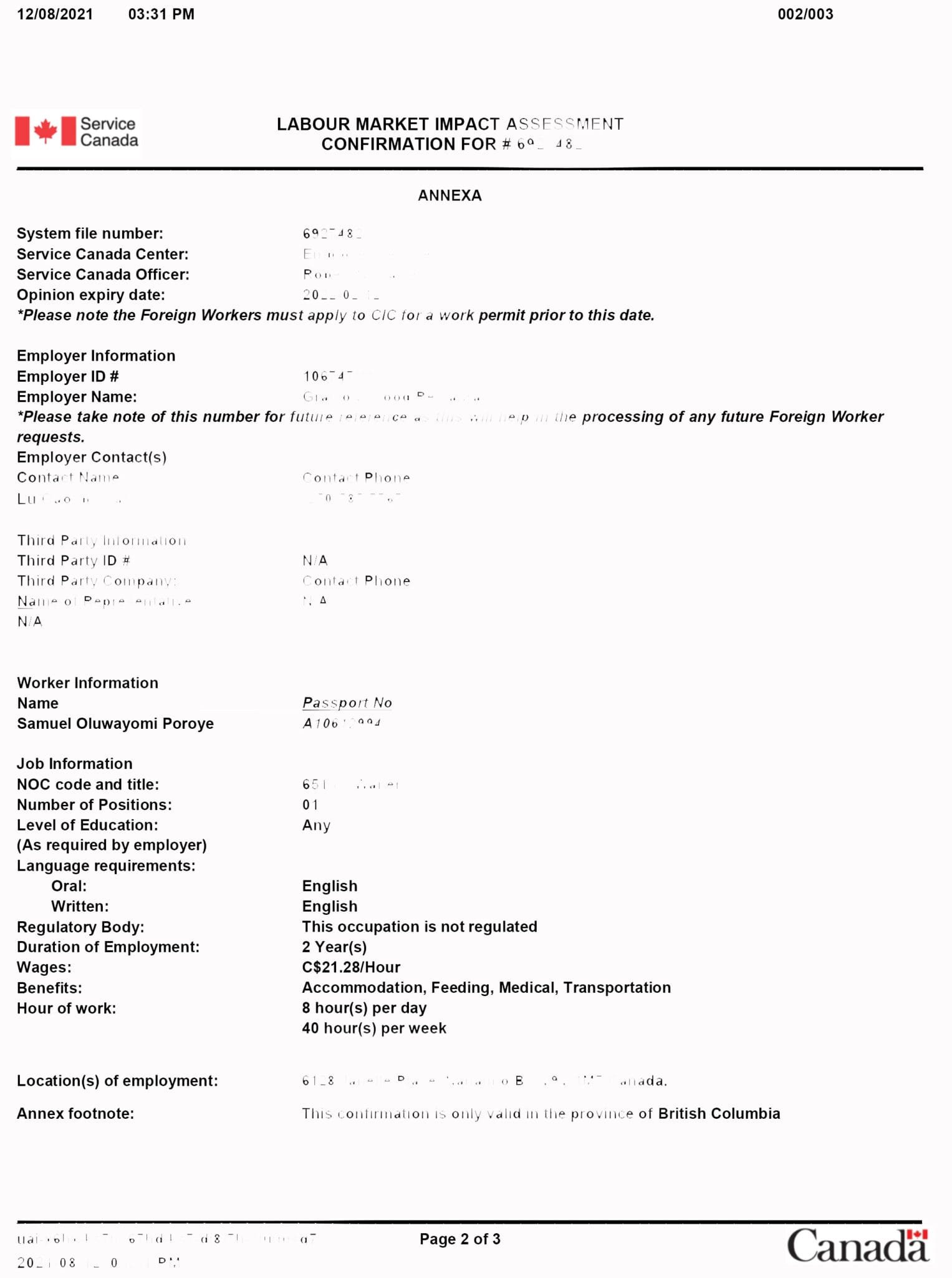 Work Permit Canda Example Canada Work Permit - Prabesh Group