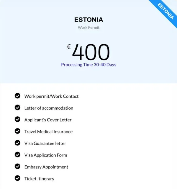For Estonia Work Permit 50% Service Charge