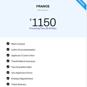 For France Work Permit Full Service Charge