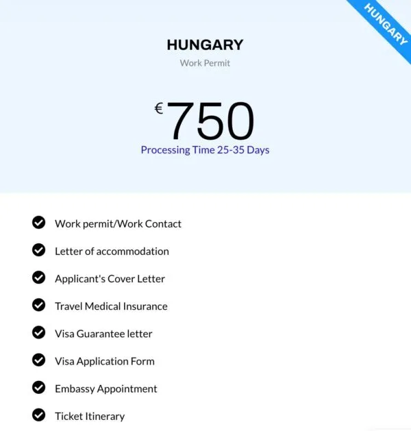 For Hungary Work Permit Full Service Charge