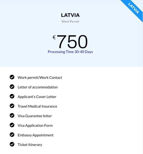For Latvia Work Permit Full Service Charge