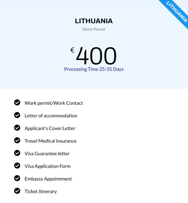 For Lithuania Work Permit 50% Service Charge