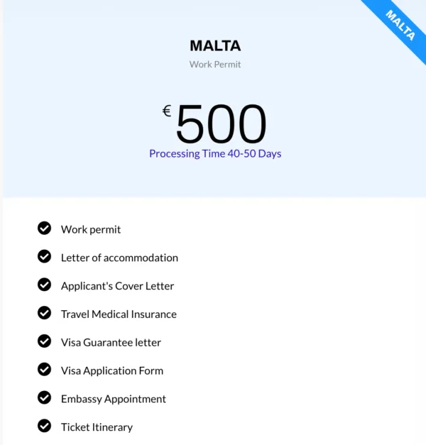 For Malta Work Permit 50% Service Charge