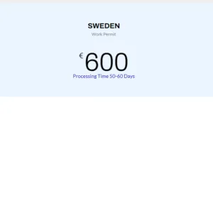 For Sweden Work Permit 50% Service Charge
