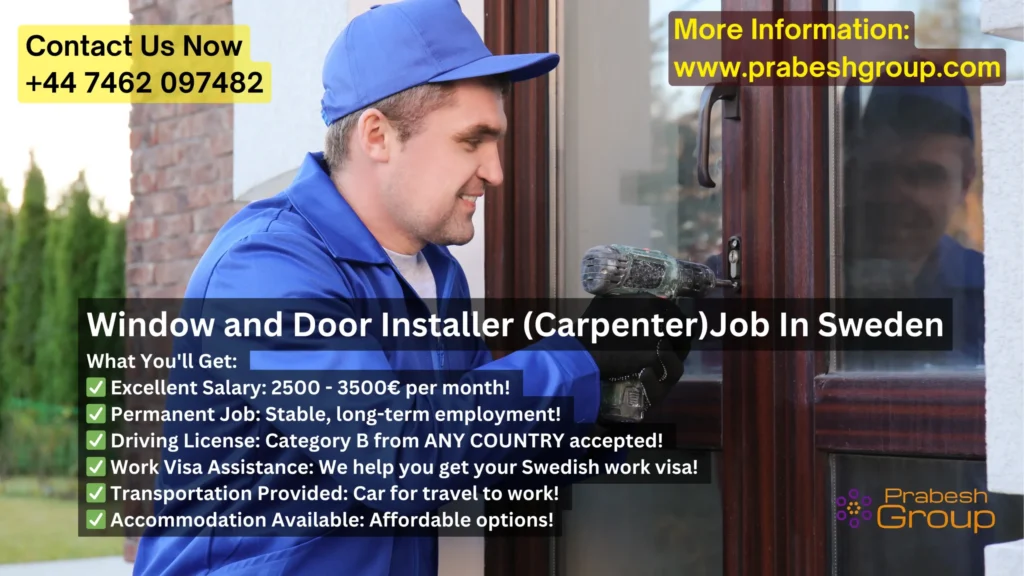 Window and Door Installer CarpenterJob In Sweden