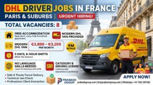 DHL driver jobs in France with accommodation — delivery driver positions in Paris paying €2,800–3,200month with free housing and a van provided, posted by Prabesh Group