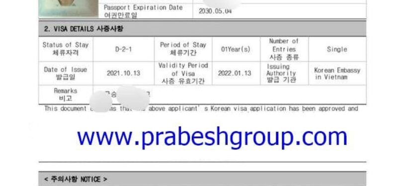 Korea Visa Grant Notice